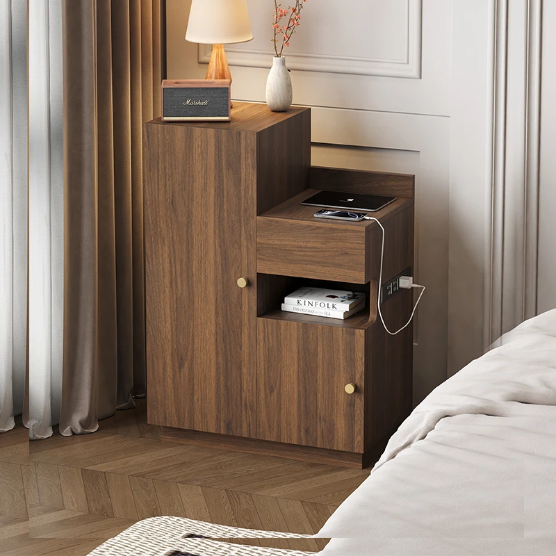 创意多功能卧室床头柜主卧中古实木床边小柜子小户型侧边柜收纳柜
