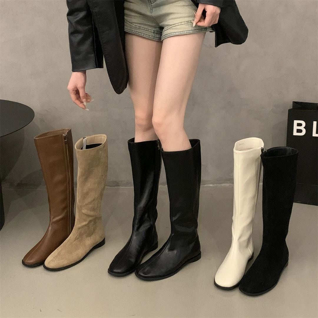 【DR专柜正品】2025韩版不过膝高筒靴女平底美拉德白色骑士靴