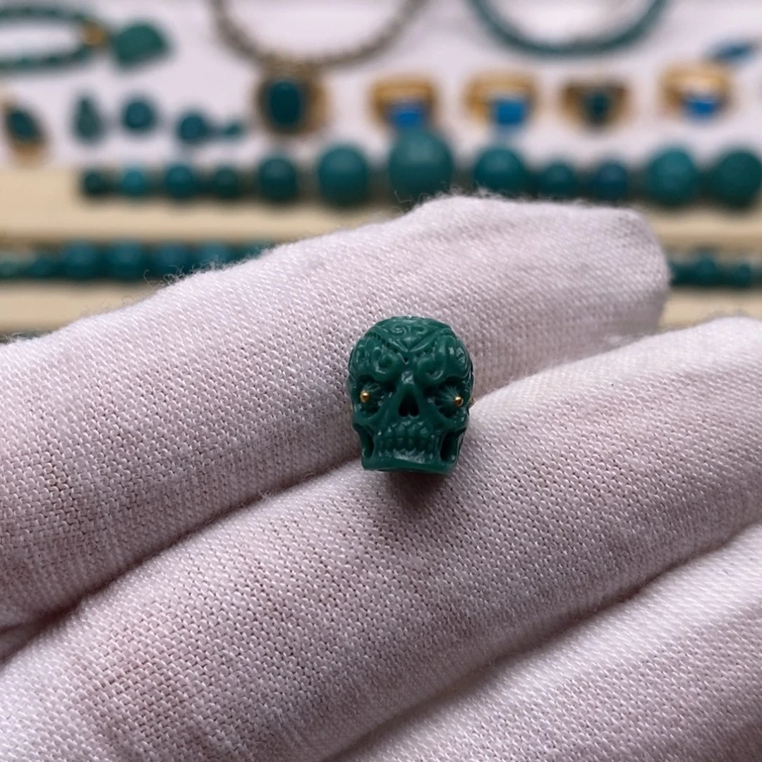 绿松石未镶嵌珠宝奇石骷髅8.5mm