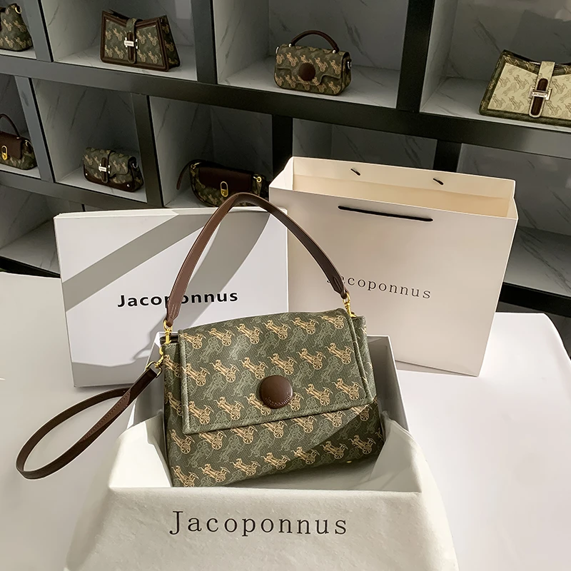 【雅各邦】真皮绿色托特包女2025新款潮小个子包包轻奢通勤大容量