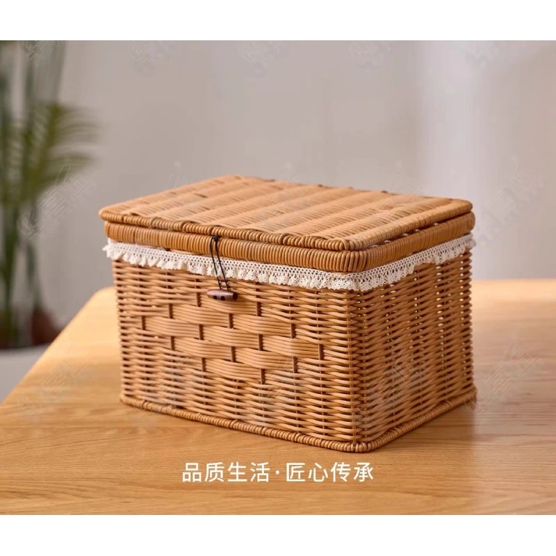 【DL05】 手工编织仿藤方形翻盖蕾丝花边珠宝首饰护肤储物整理收纳