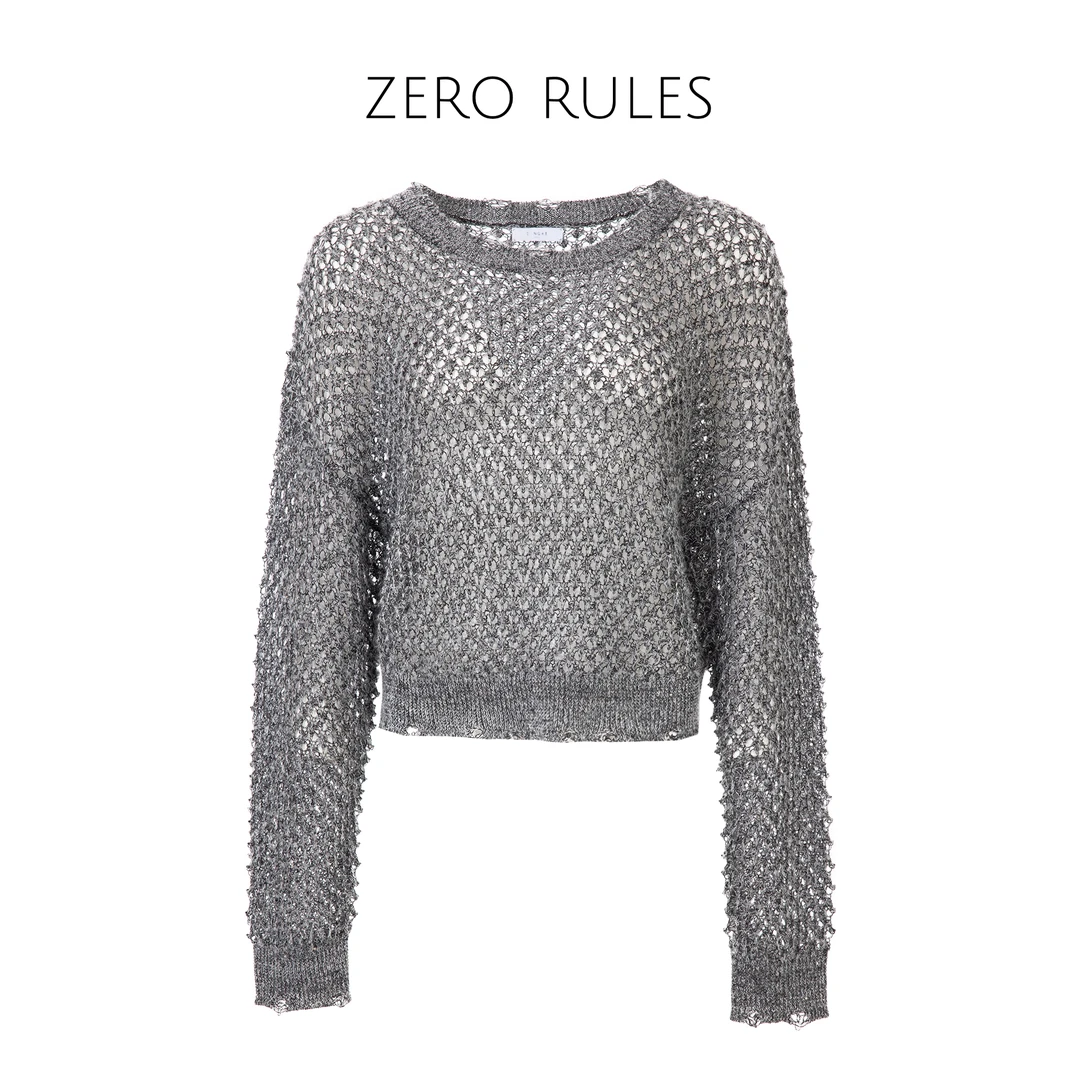 25021236【灰色镂空针织衫】亚麻轻奢及简镂空针织衫