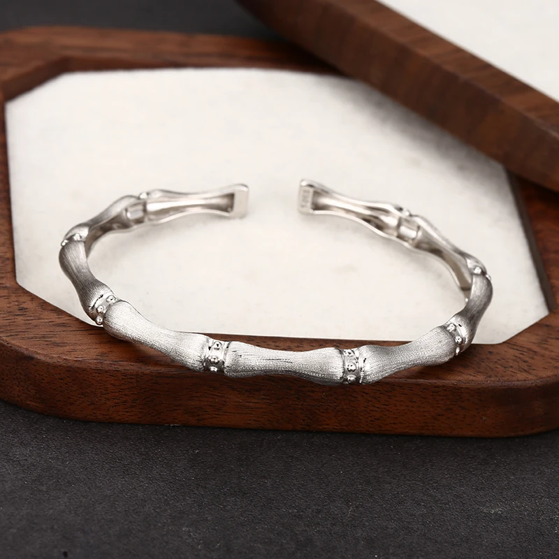 925银手镯 时尚简约气质拉丝竹节手镯 男女同款流行饰品