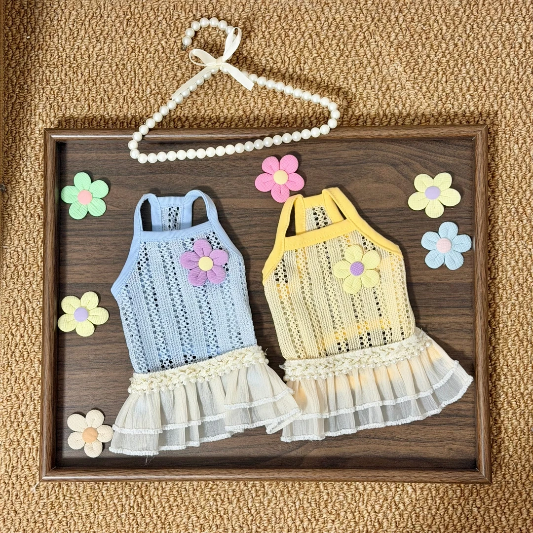 夏季宠物镂空花朵珍珠吊带裙泰迪雪纳瑞比熊约克夏宠物衣服