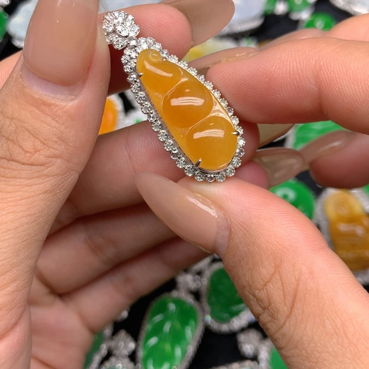 翡翠18K金镶嵌吊坠(不含链)