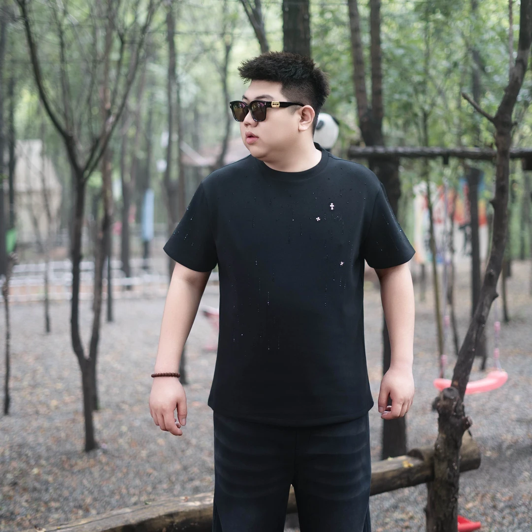 大码男装 冬季上新 潮流奥钻 烫钻  短袖72651