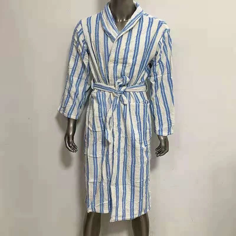 正品库存蓝白条纹毛巾纯棉睡衣