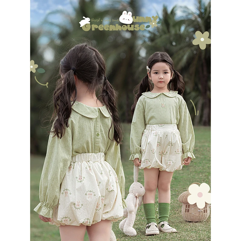 YOEHYAUL/幼悠幼悠【绿野森林】春叁波女宝春季百搭花苞短裤C3082