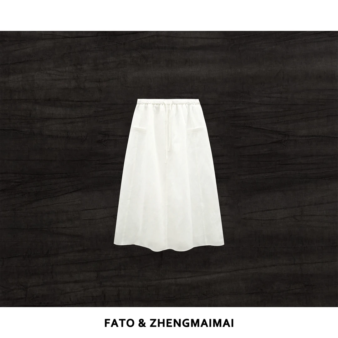 【郑买买】白桥 知性风优雅百搭质感极简文艺白色半身裙 KW50730Q2