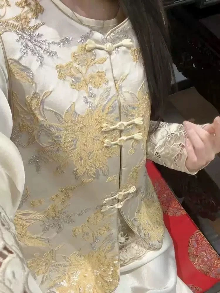 【牡丹香】新中式国风复古提花刺绣马夹上衣时尚百搭无袖背心女