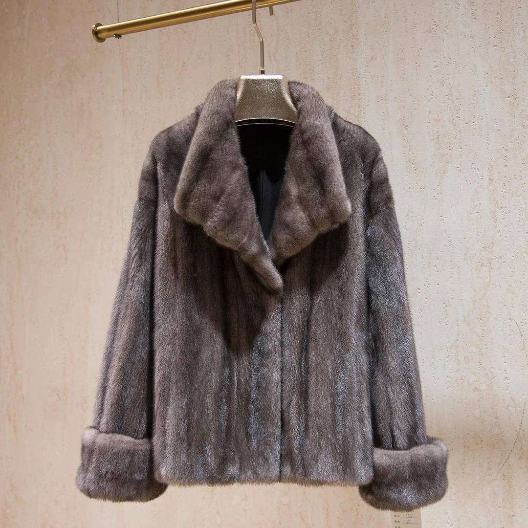 【万达撤柜】机开全抽小母貂皮草外套立翻领南瓜挽袖水貂大衣女丹麦