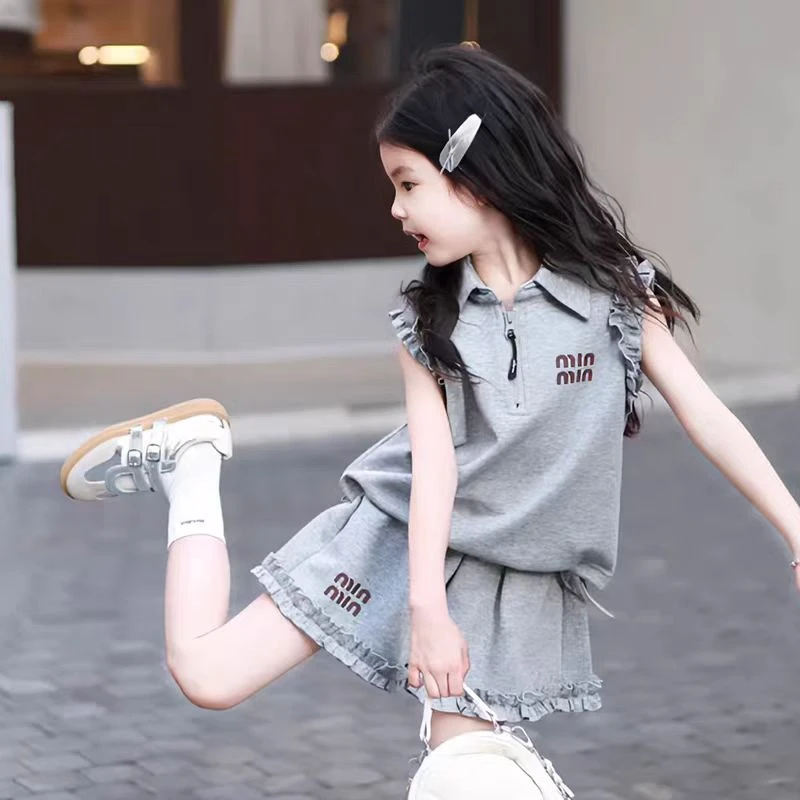 女童休闲夏季Polo短袖套装儿童夏装时尚洋气纯棉t恤短裤两件套潮