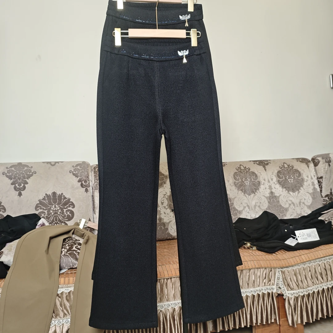 9308冬新款高腰修身显瘦垂感百搭休闲筒喇女裤