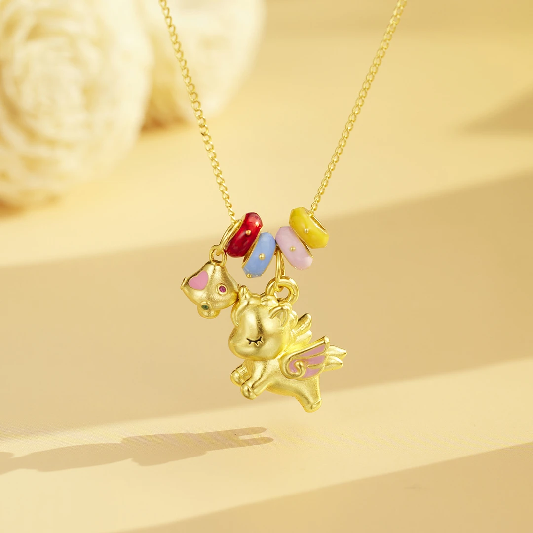 坠链均925银珐琅坠链均珐琅独角兽项链可爱圣诞礼银镀金色