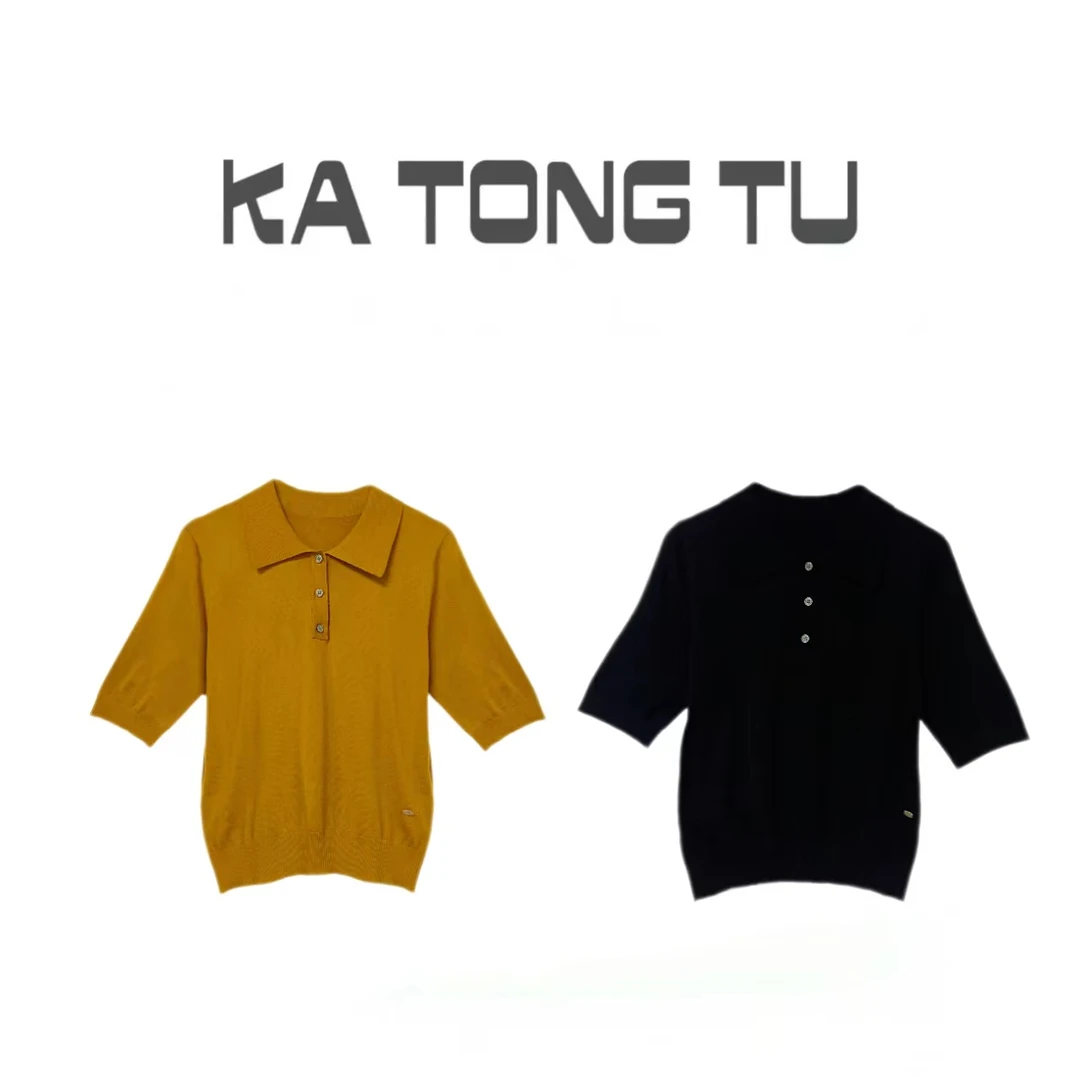 KATONGTU 【自在如风】法式通勤POLO翻领针织衫短袖上衣 DM2503014