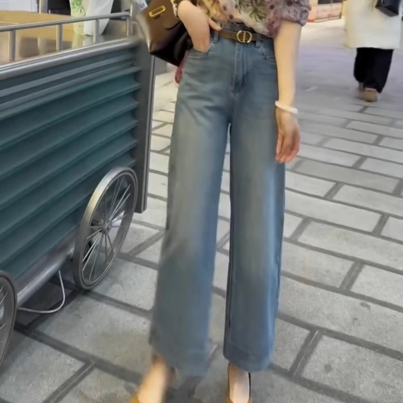 梨形身材直筒阔腿牛仔裤女大码2025春夏新款宽松显瘦胖妹妹法棍裤