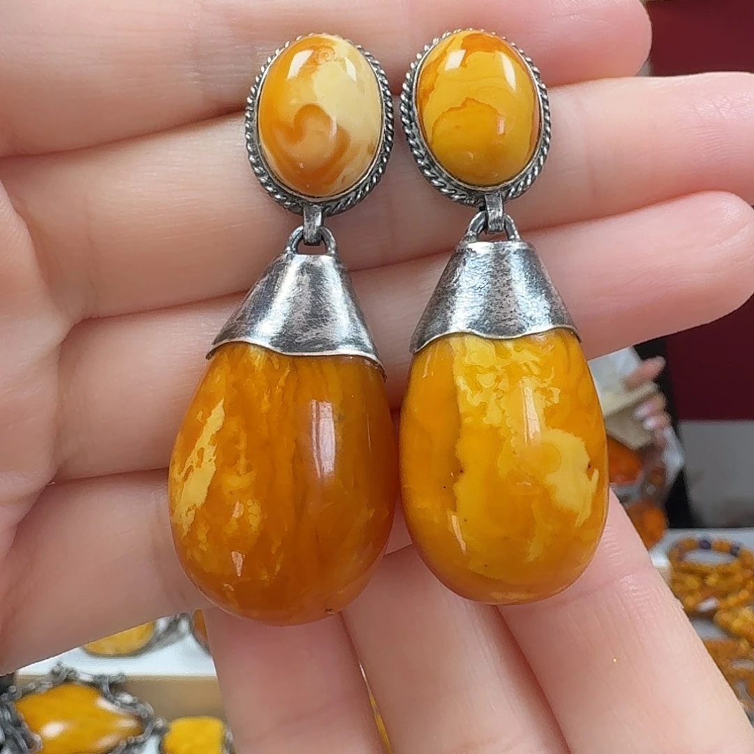 蜜蜡未镶嵌耳饰耳坠