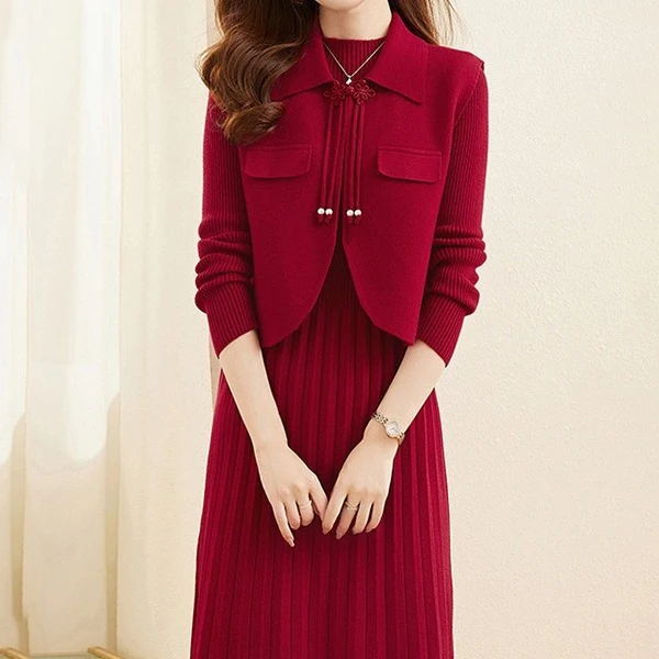 时尚衣橱~时尚毛衣套装裙女秋冬2025新款小香风两件套针织连衣裙