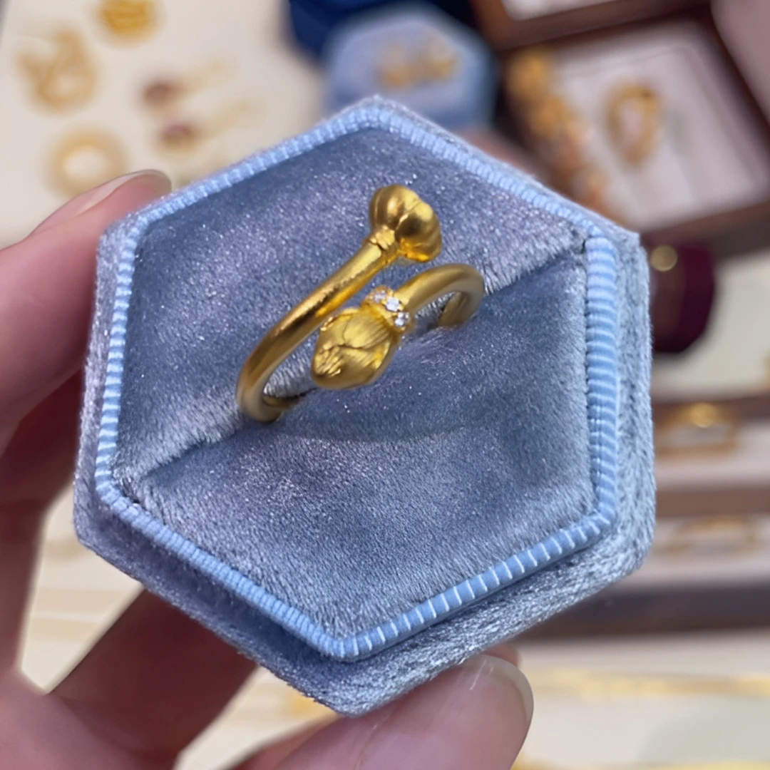 【莲蓬戒指】 足金 古法 优美 交错美感