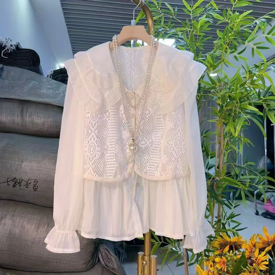 胖胖家*5290新款娃娃领减龄显瘦假两件上衣