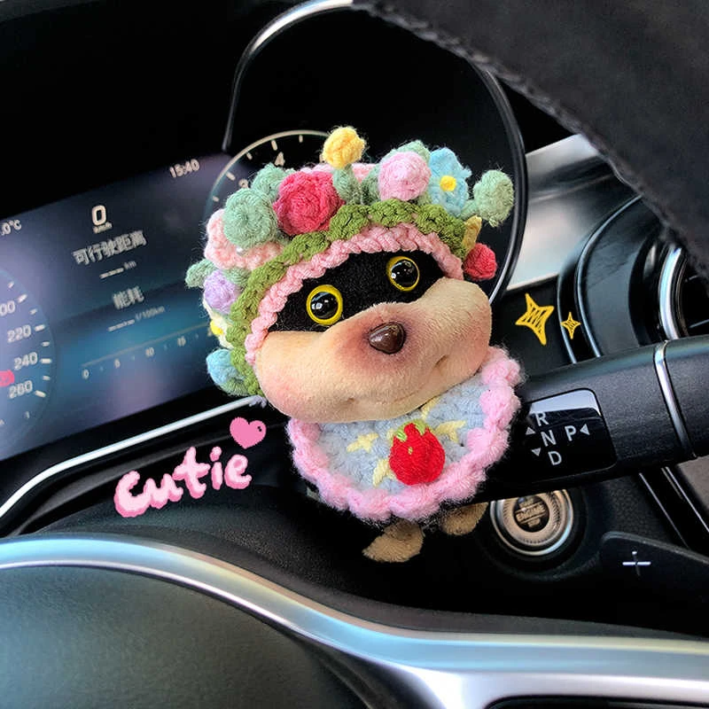 簪花蜜蜂狗汽车怀挡装饰可爱车内饰品摆件车载玩偶雨刮器转向灯女