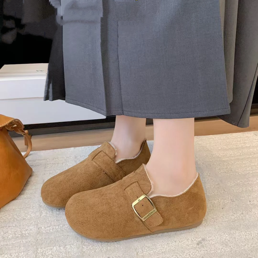 勃肯鞋低帮冬季加绒韩版时尚豆豆鞋软底内增高一脚蹬平跟乐福鞋