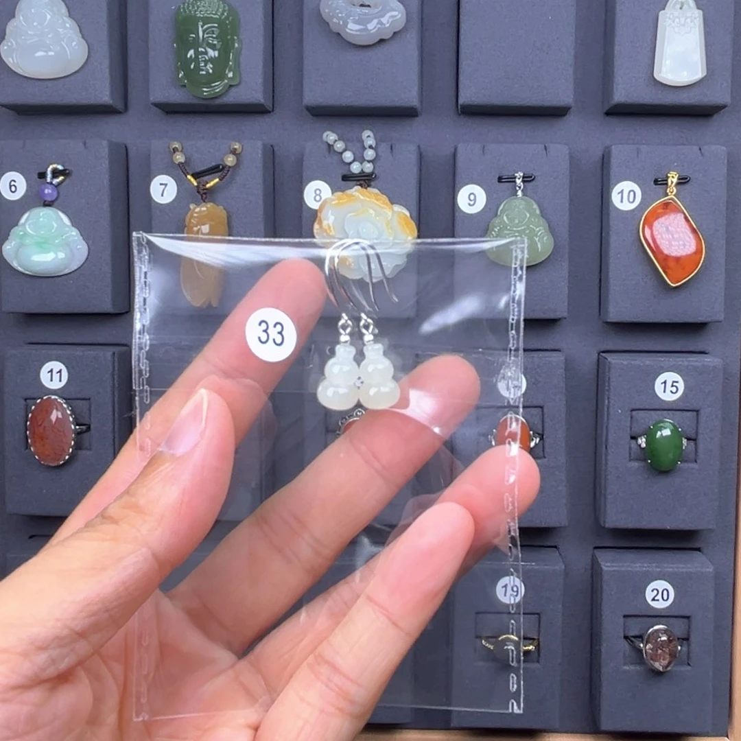 银S925镶嵌和田玉耳饰招**喵