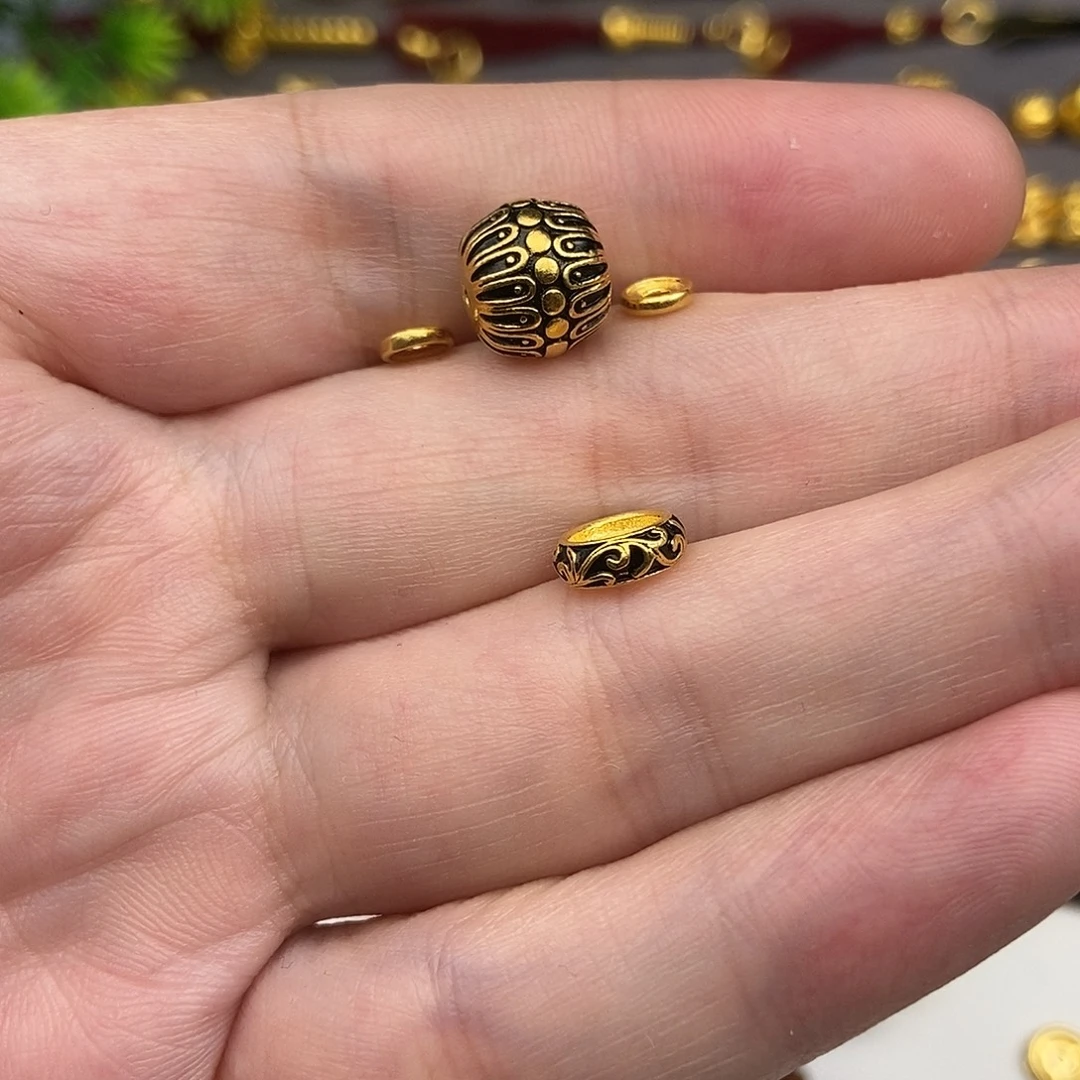 一***芳足银玻璃格桑花10mm车轮5mm唐草卡环8mm黑金