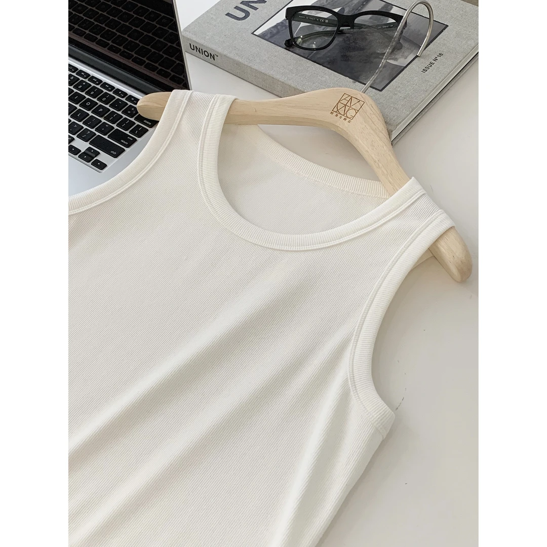 阿茶与阿古白色弹力背心男款春夏百搭打底内搭无袖t恤A2501113