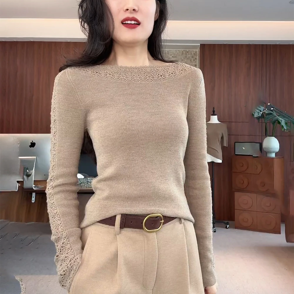 一字领长袖针织衫女士2025秋冬新款高级感修身显瘦内搭打底衫上衣