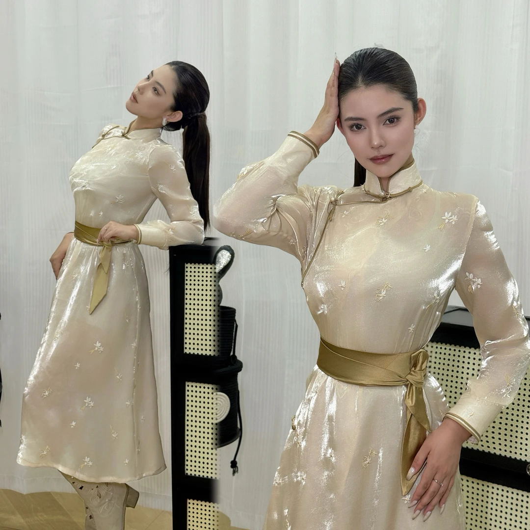 【大树蒙古袍】DS072流光栀子高定两件套传统袍