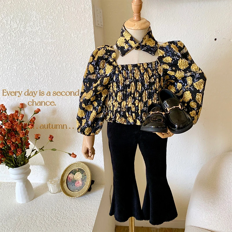 卢浮魅影”女童复古花朵上衣 22Q032 15