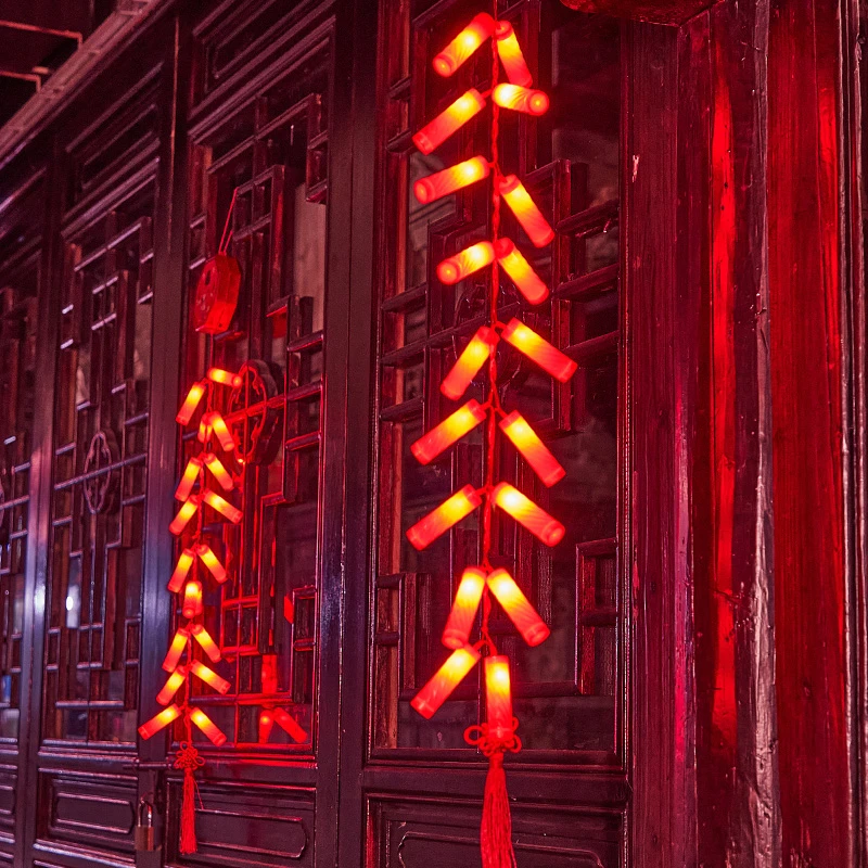 春节新款电子鞭炮蛇年元旦家用装饰过年酒店橱窗场景道具氛围装扮