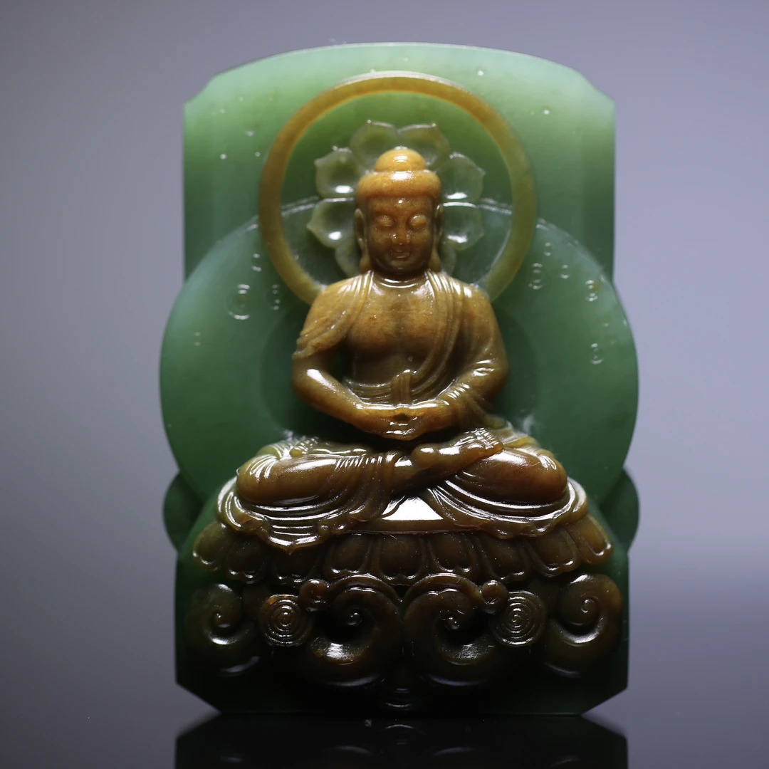 【强子的玉】和田玉 碧玉七号矿 菠菜绿 大日如来 原皮手工巧雕设计