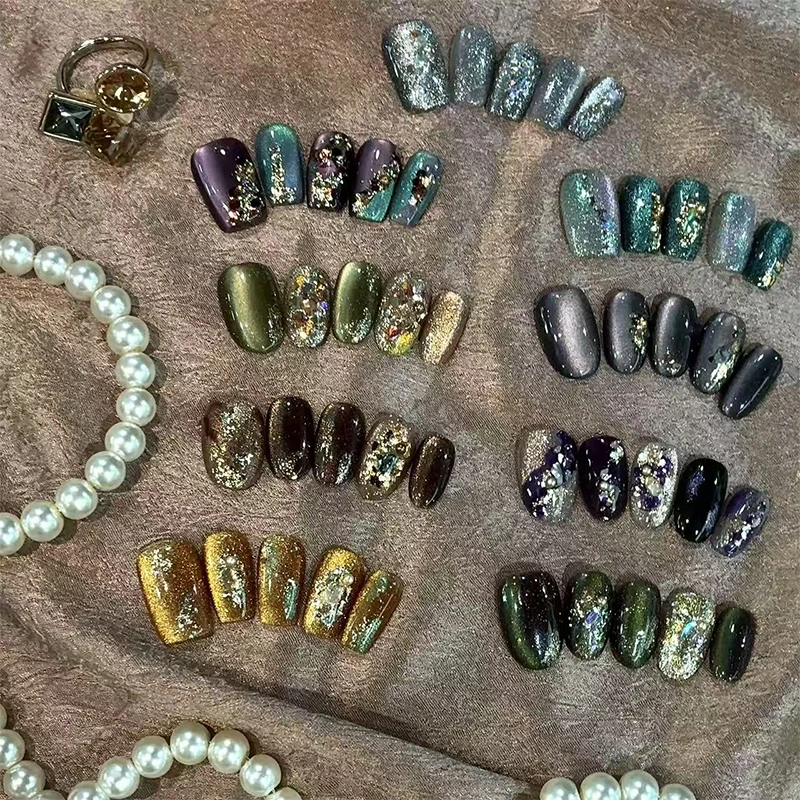 【古珠宝】DT原创纯手工穿戴甲猫眼美甲