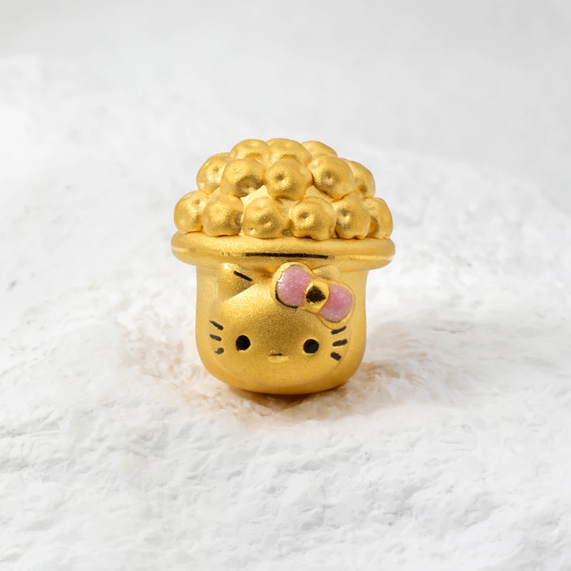 足金999爆米花kitty烤漆3D硬金转运珠手串