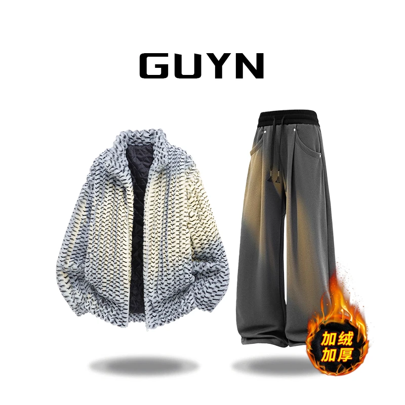 【品牌正品现货】GUYN立领加棉加厚保暖棉服男士休闲秋冬季外套套装