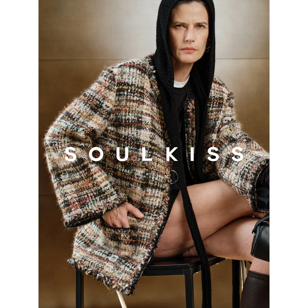 SOULKISS强推B败 琥珀流光日本进口羊毛金丝粗花呢宽松小香风外套