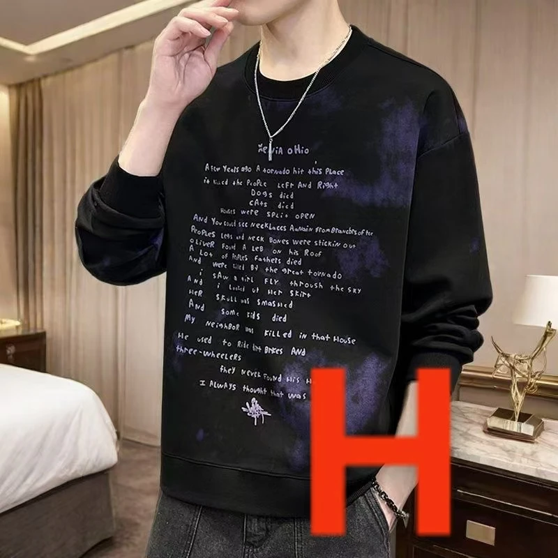 阿斌男装 秋冬新款百搭潮流个性休闲运动圆领长袖欧货重工T恤男H