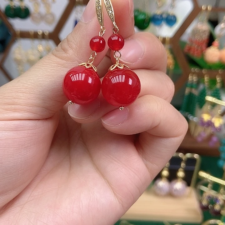 玛瑙/玉髓合金耳饰