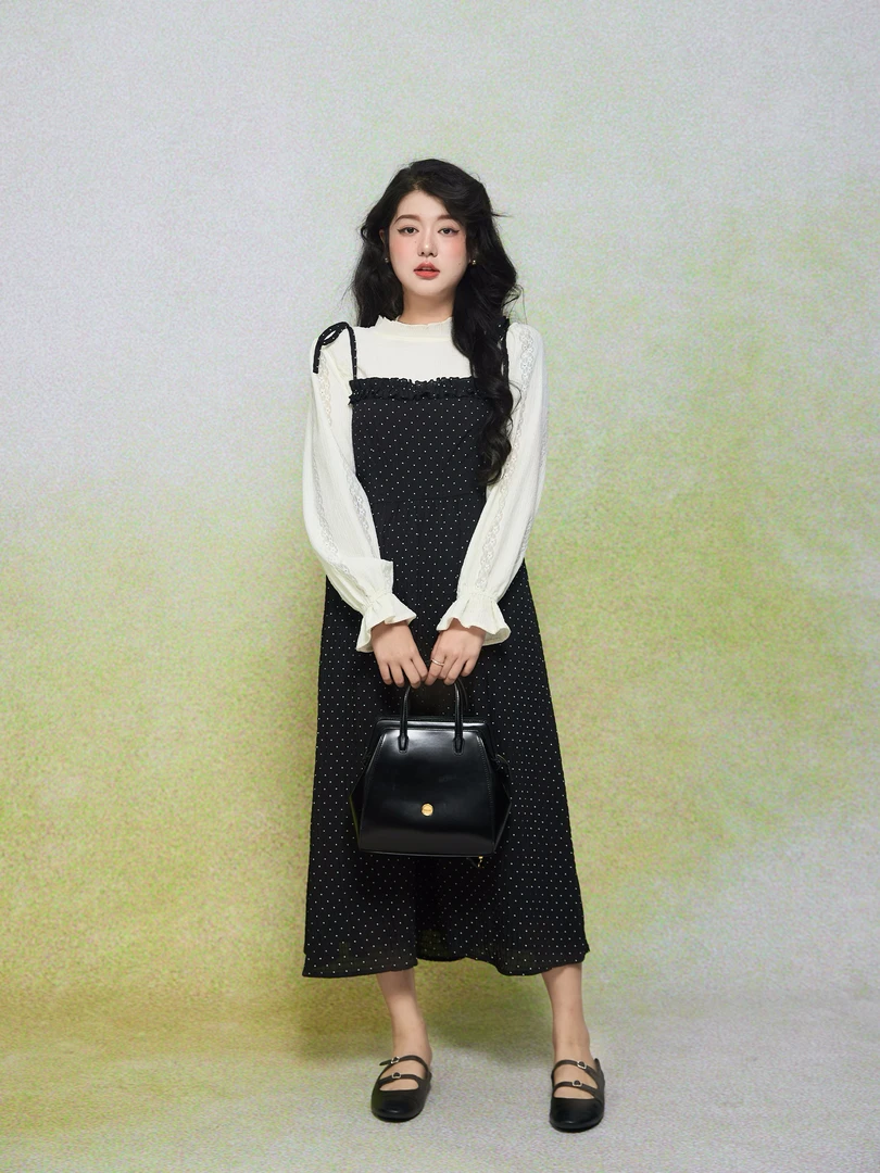 月半鱼【黑糖珍珠】韩系氛围感吊带连衣裙春夏季收腰显瘦方领吊带裙