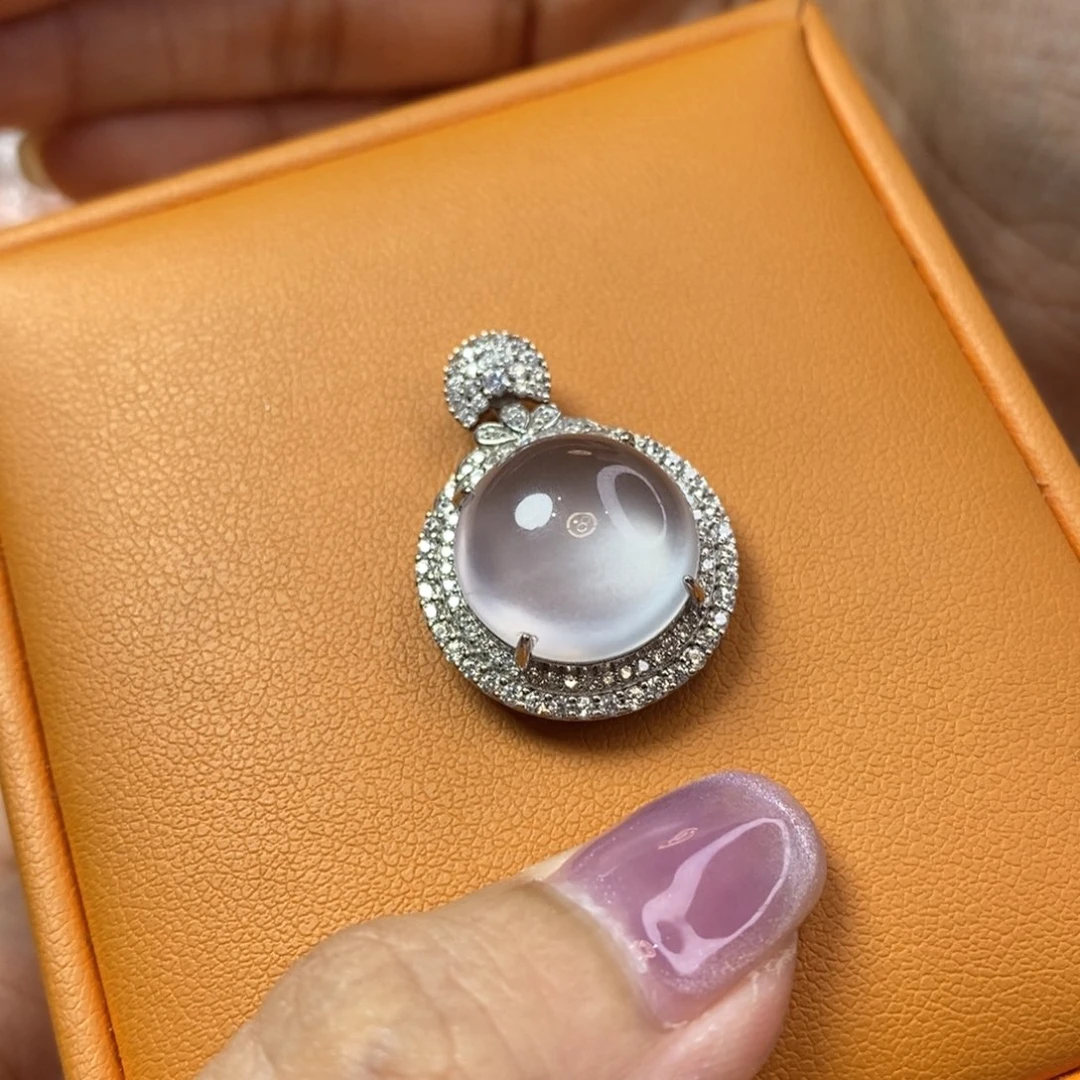 田***铺石英质玉银S925镶嵌吊坠(不含链)