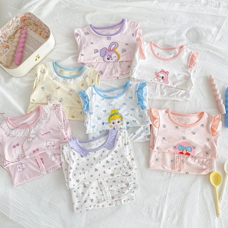 安美雅新品莫代尔卡通印花七分袖套装家居空调服