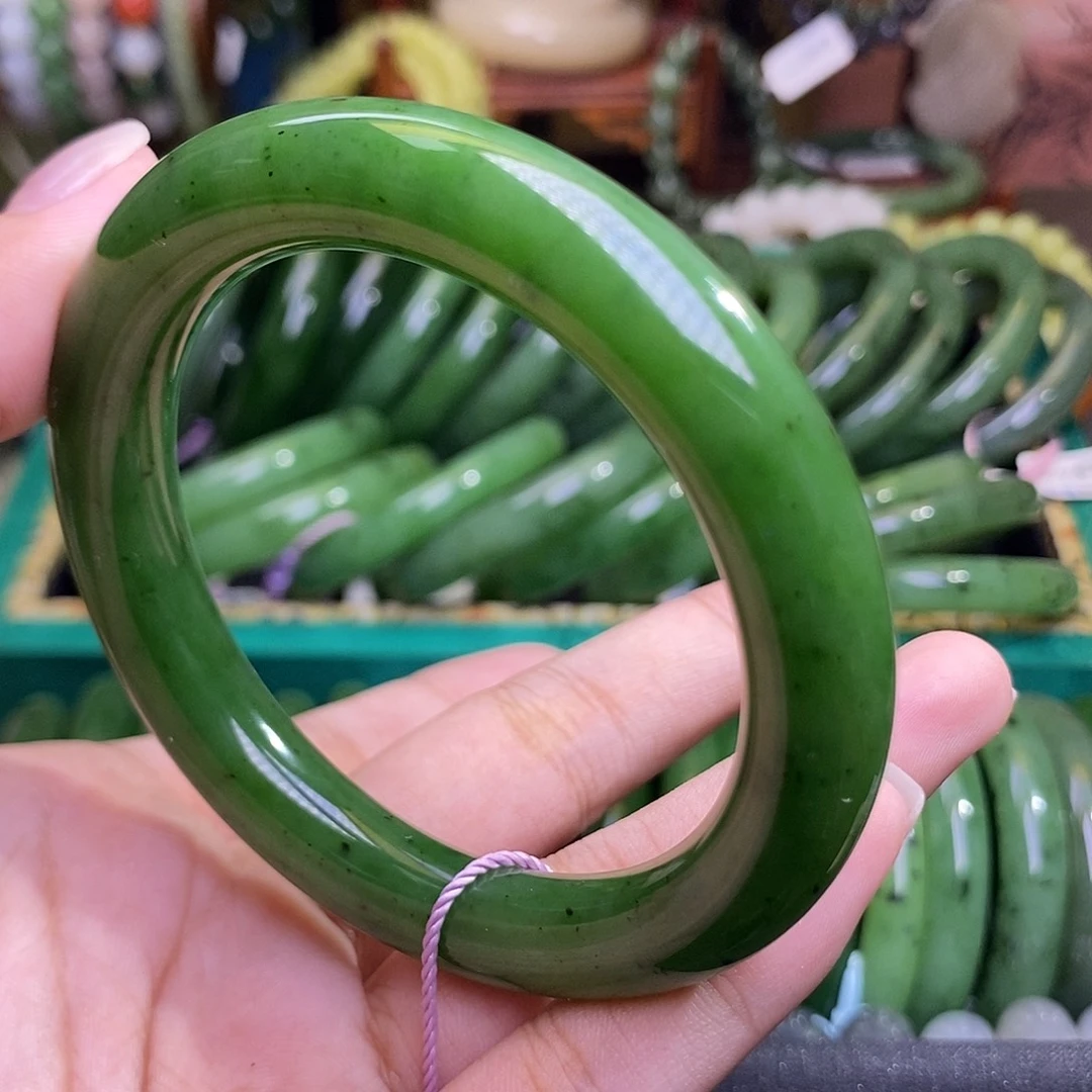 未镶嵌手镯和田玉碧玉阳绿俄七老矿料圆条手镯55.8