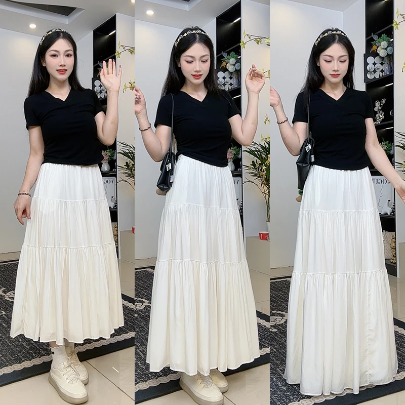 带口袋四季可穿白色半身裙女款爆款2025新款高腰百搭蛋糕裙
