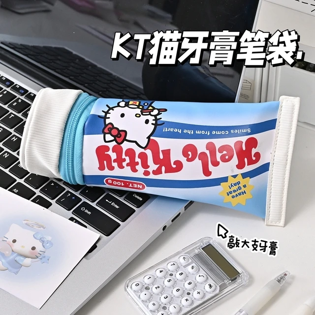 仿真kt牙膏笔袋pu带盖收纳袋学生创意日常学习用品小众文具铅笔盒