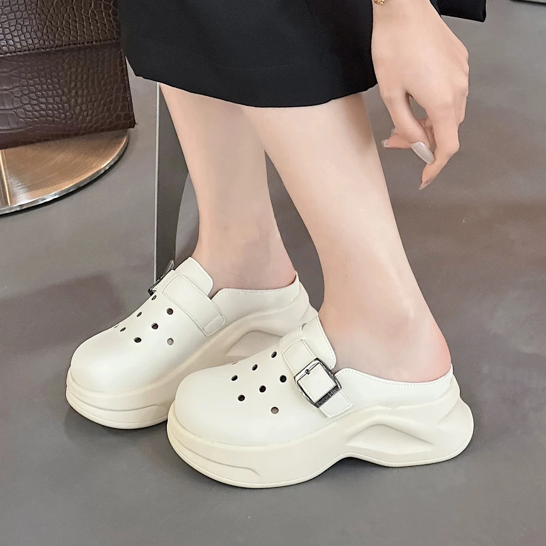 松糕厚底洞洞鞋新款夏外穿软底踩屎感包头拖鞋26-721