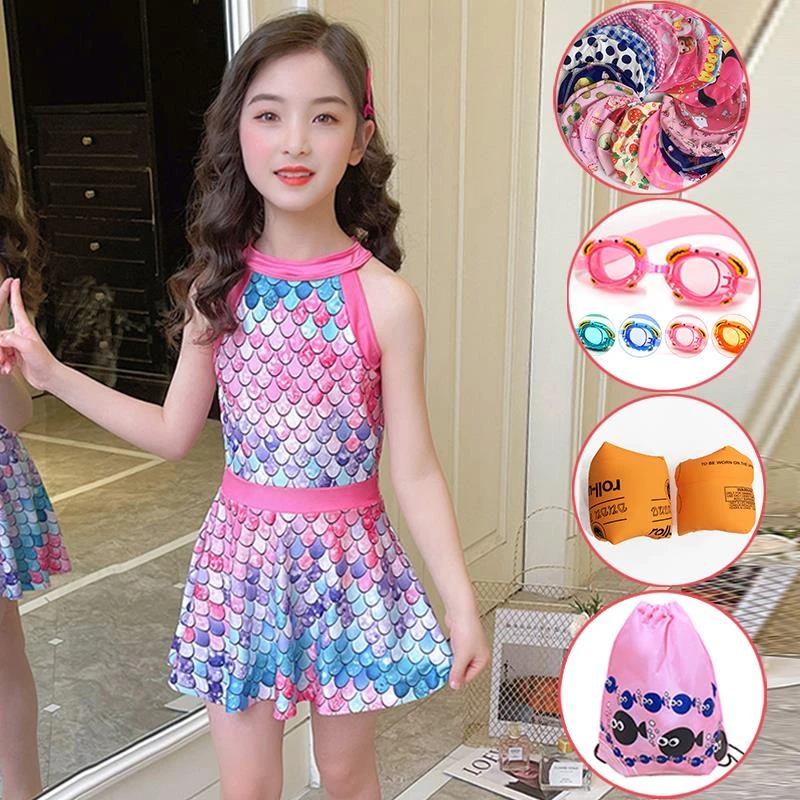 新品巴拉巴拉儿童泳衣女孩女童裙式分体美人鱼可爱宝宝小中大童韩