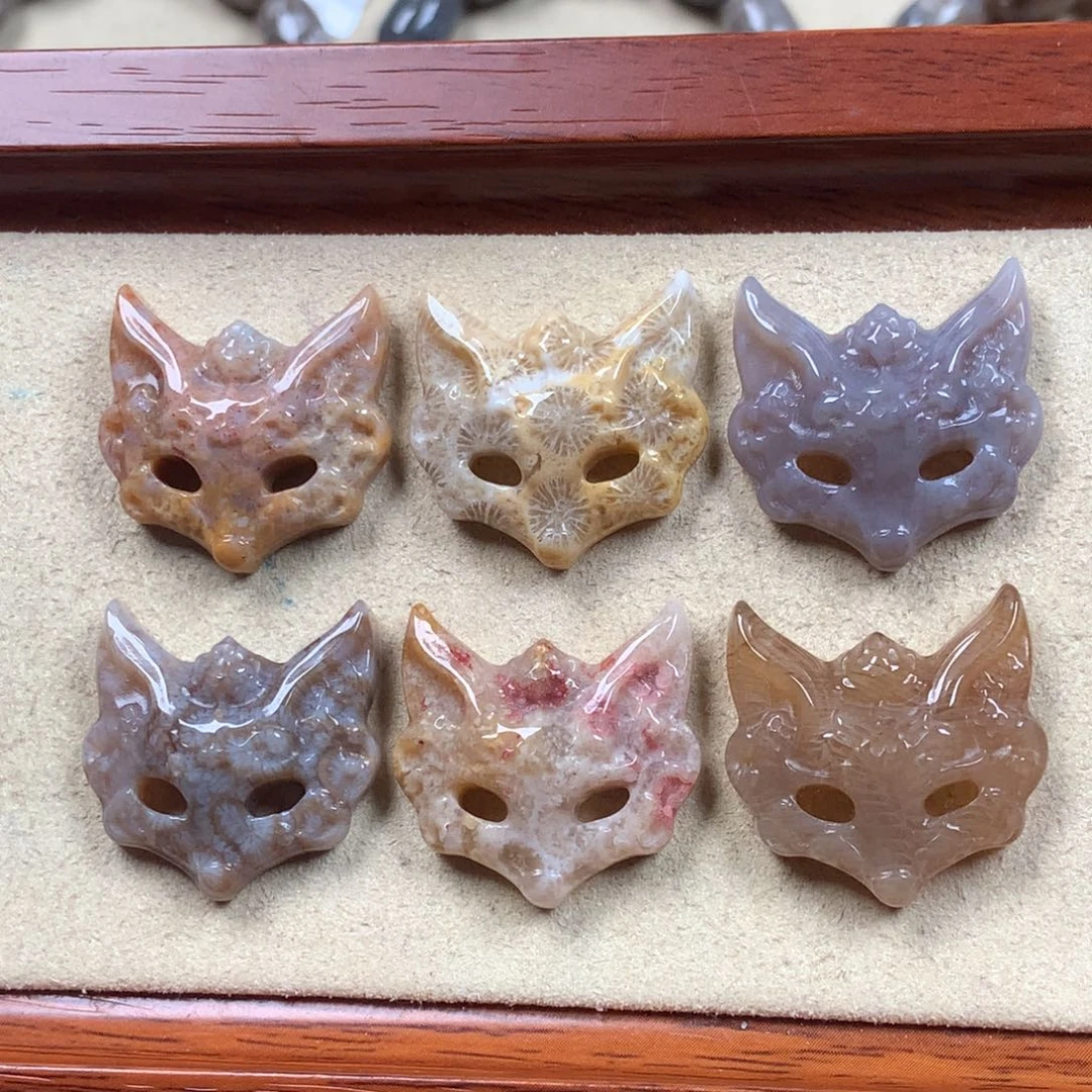 未镶嵌狐狸面具60/个，可挑。37硅化珊瑚（珊瑚玉）