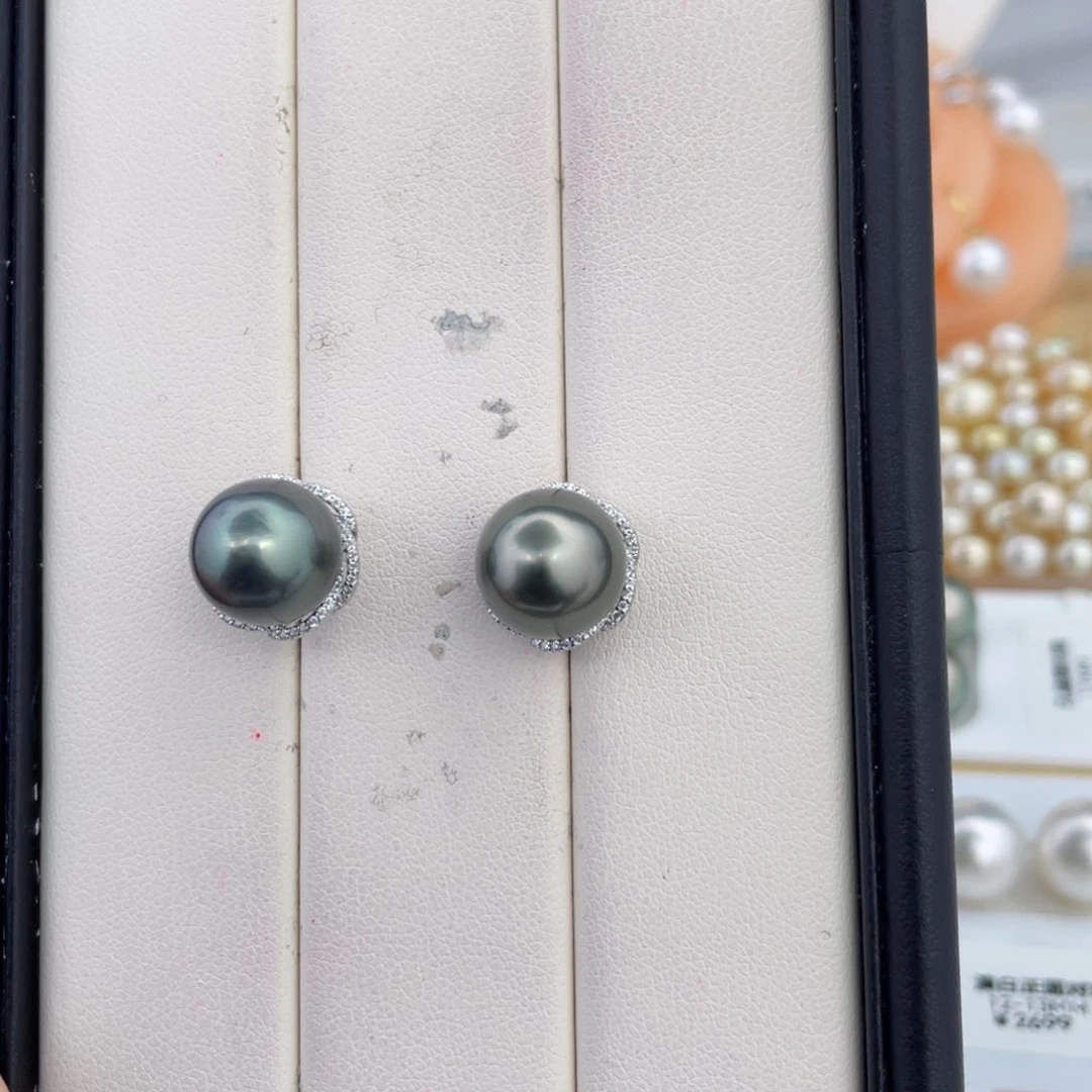 未镶嵌海水珍珠大溪地耳钉11-12m m